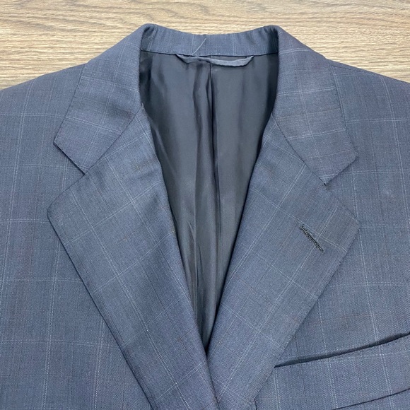 Hickey Freeman Navy Windowpane Plaid Blazer 36R - Picture 2 of 7